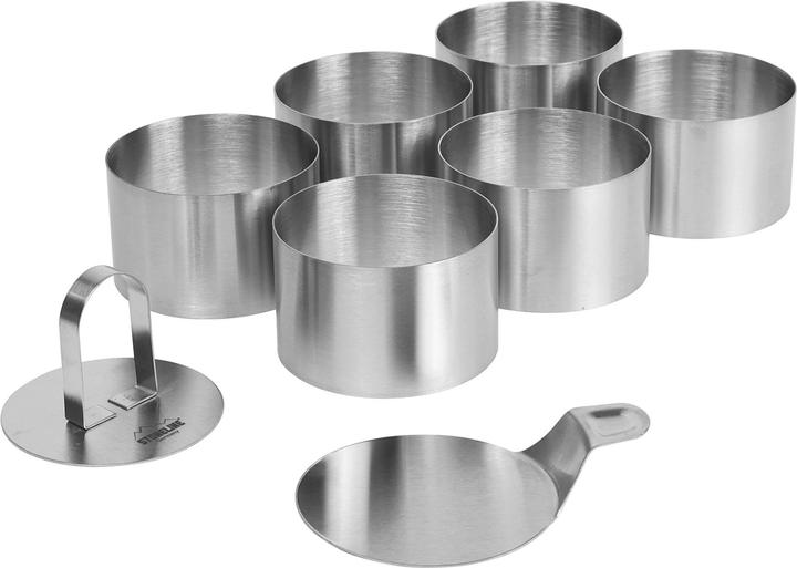 Actual product image Stoneline Dessert rings and food rings set, 8 pieces, stainless steel, 6 rings, 1 lifter, 1 punch, round