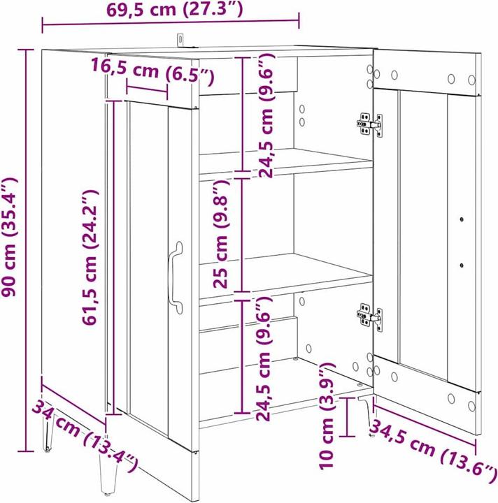 Image du produit vidaXL Sideboard-Aufbewahrung (34 x 69.50 x 90 cm)