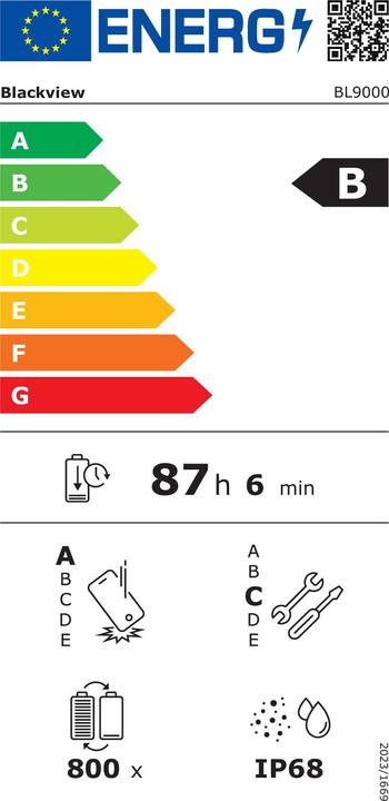 Label énergétique Blackview BL9000 5G (Double Sim - Écran 6.78" - 512 Go, 12 Go RAM) Or (512 Go, Or, 6.78", Double SIM)