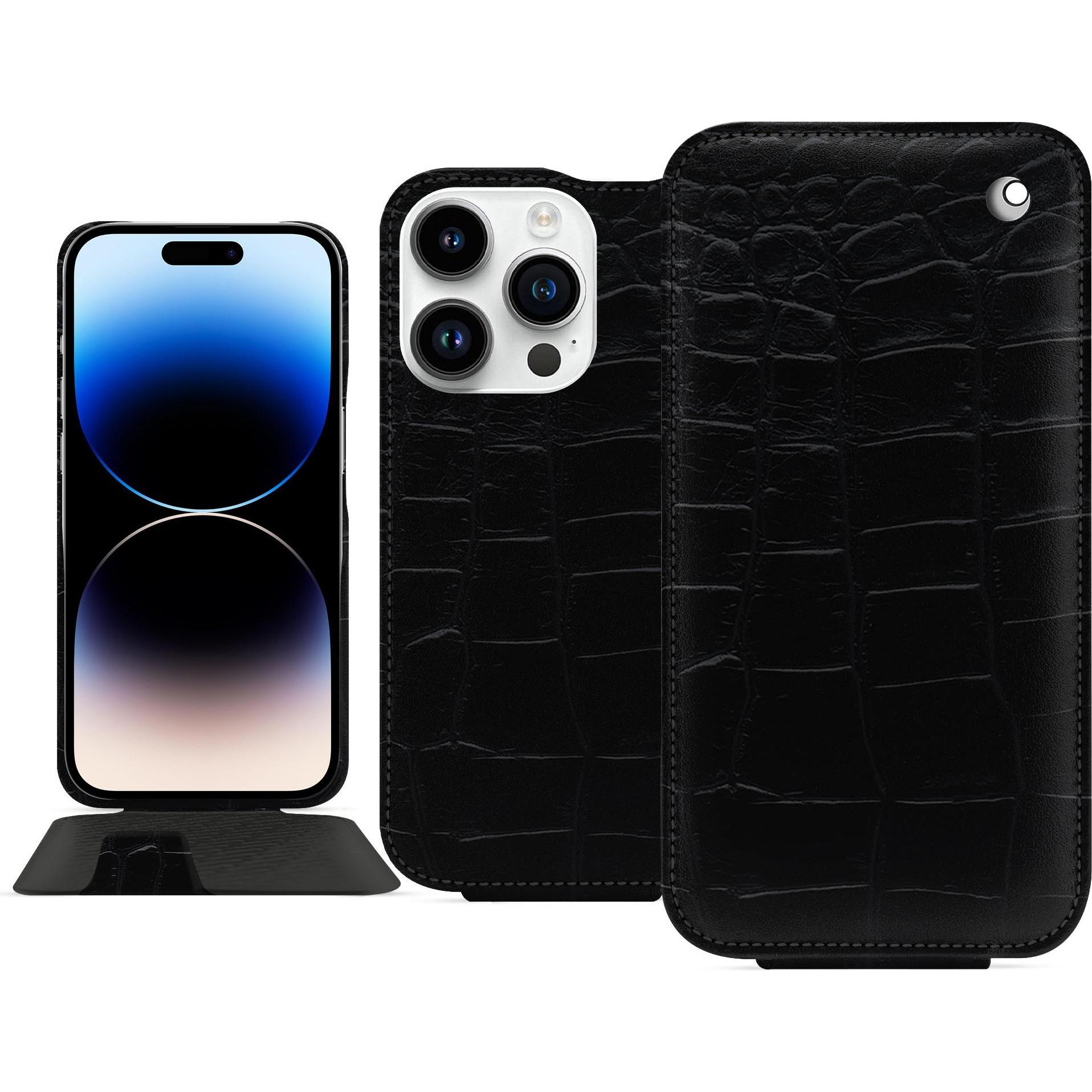Noreve Lederschutzhülle vertikal (Apple iPhone 15 Pro), Smartphone Hülle, Schwarz