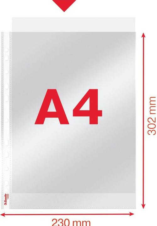 Image du produit Leitz Pochette Economy Esselte, DIN A4, PP, transparent, ouverture en haut 0,04 mm, indélébile (A4, 100x)