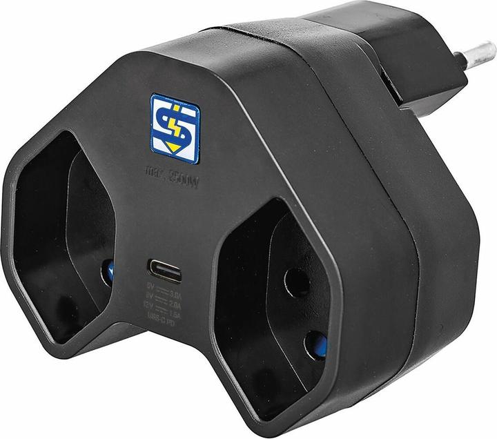 Image du produit Steffen Adaptateur multiple MANTA 2xT13 + 1xUSB-C PD pivotant 320° sw (Type 13, USB-C, 3x)