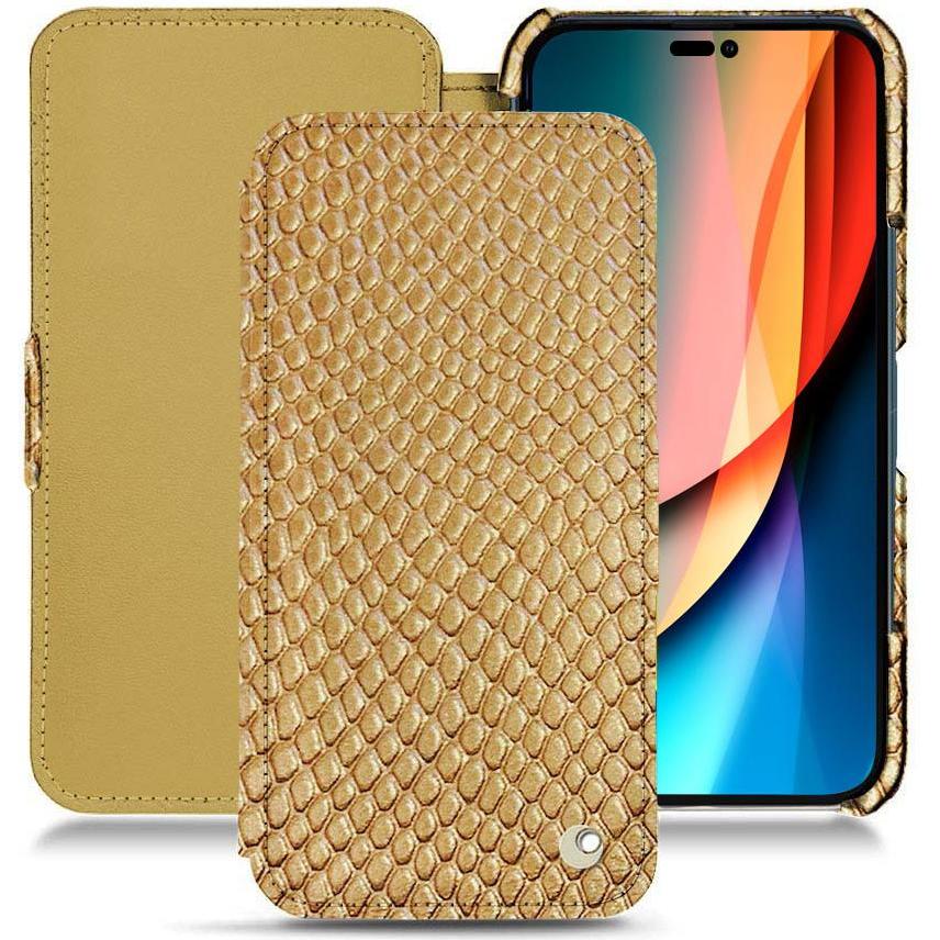 Noreve Lederschutzhülle horizontal (Apple iPhone 14 Pro), Smartphone Hülle, Beige