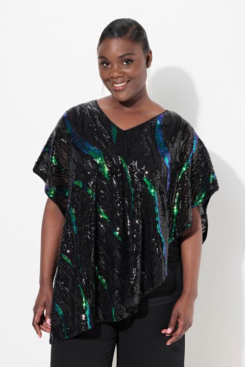 Image du produit Ulla Popken Blouse oversize doublée. Voile en mousseline à sequins (46, 48)