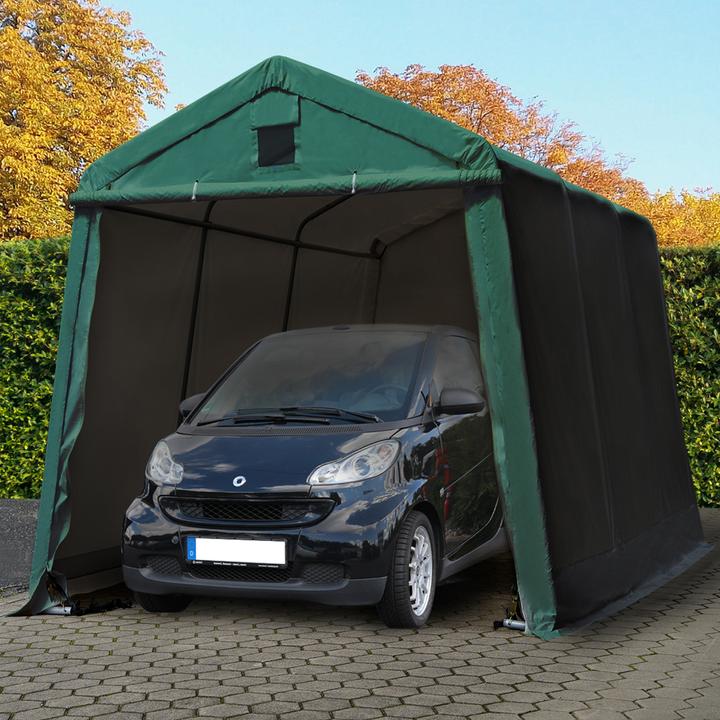 Actual product image Toolport Zeltgarage ca. 2,4 x 3,6 m PREMIUM Carport PE 600 N Plane Unterstand Lagerzelt Garage in dunkelgrün