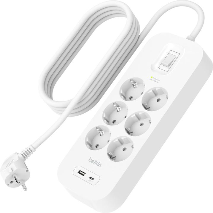 Belkin Steckdosenleiste 6-fach + USB-A+C,650J,18W,2m SRB002vf2MV2 (6 x, CEE 7/3, USB-A, USB-C, 2 m)
