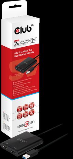 Produktbild Club 3D USB A auf HDMI 2.0 Dual Monitor 4K 60Hz Adapter