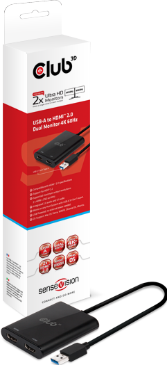 Actual product image Club 3D USB A to HDMI 2.0 Dual Monitor 4K 60Hz Adapter