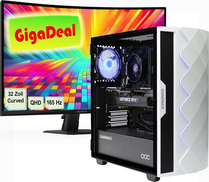 Produktbild GameMax GigaDeal Diamond WT SET2573 + Gigabyte GS32QC LED-Monitor Curved, 80 cm (32") (1000 GB, 32 GB, Intel Core i7-14700F, GeForce RTX 5070)