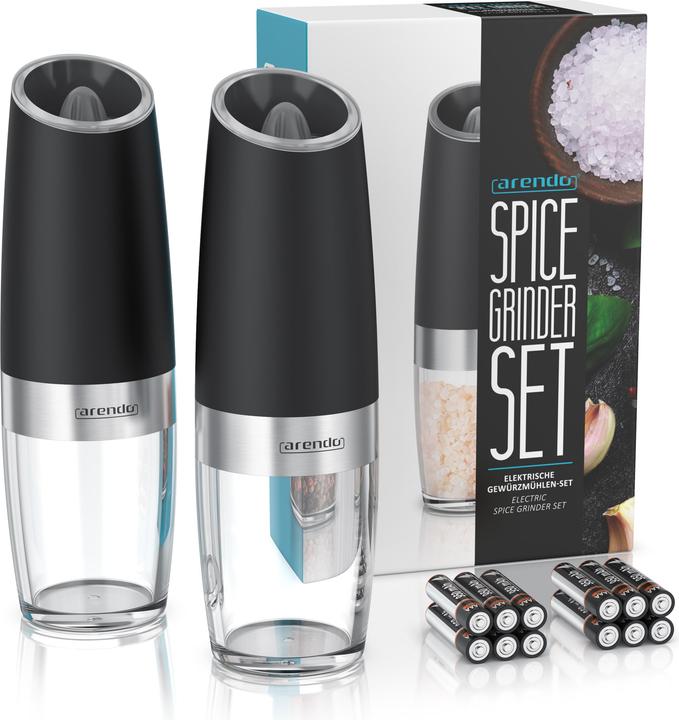 Produktbild Arendo Salz- & Pfeffermühle Elektrisch 2er Set, Gewürzmühlen, einstellbar, Batteriebetrieben, Edelstahl (Salz, Pfeffer)