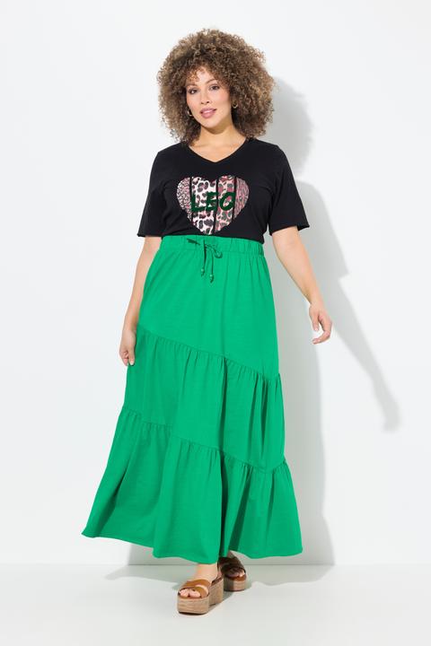 Actual product image Ulla Popken Asymmetric Flounce Panel Elastic Waist Skirt (54)
