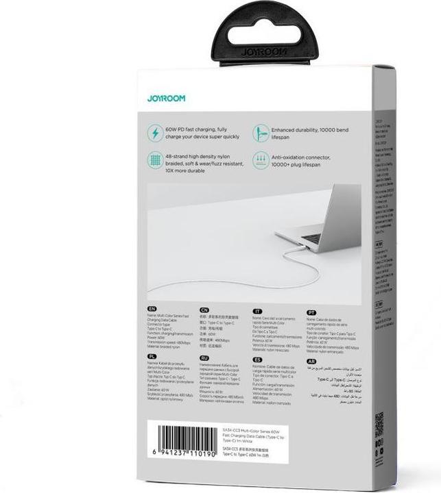 Produktbild Joyroom Multi-Color Series SA34-CC3 USB-C/USB-C-Kabel 60 W, schnelle Übertragung, 1 m – Weiss (1 m, USB 2.0, 60 W)