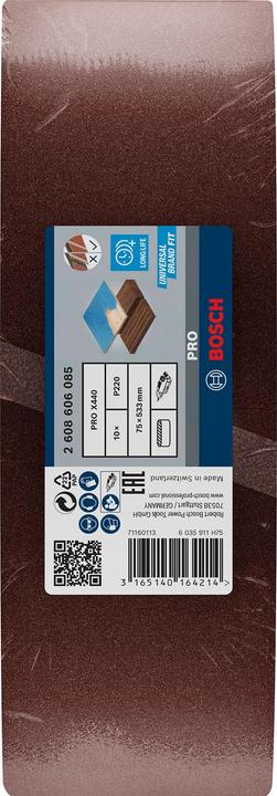 Image du produit Bosch Professional Zubehör PRO X440 bande abrasive, 75 x 533 mm, G220 (220)
