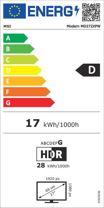 Energy Label MSI Modern MD272XPW Monitor (1920 x 1080 pixels, 27")
