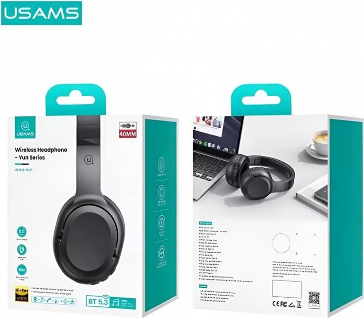 Actual product image Usams Słuchawki Bluetooth 5.3 nauszne Yun Series czarny/black TDLYEJYX01 (USAMS-YG23) (ANC, 40 h, Wireless)