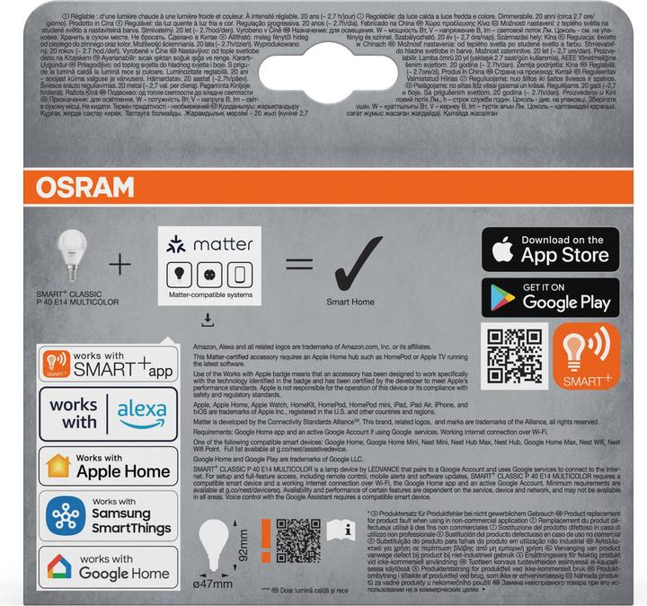 Produktbild Osram SMART+ MATTER Classic P40 4.9W 827...865 Multicolor E14 TRIPLE PACK (E14, 470 lm, 12x)