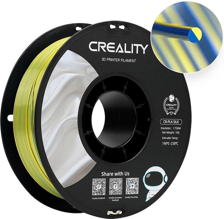 Image du produit Creality Filament PLA Silk Bleu/Or, 1.75 mm, 1 kg (PLA, 1.75 mm, 1000 g, Or, Bleu)