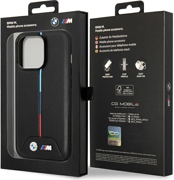Actual product image BMW Case BMHMP14L22PVTK iPhone 14 Pro 6.1" czarny/black Quilted Tricolour MagSafe (Apple iPhone 14 Pro)