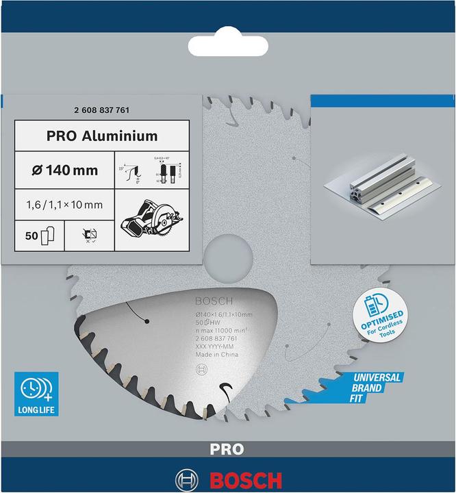 Productafbeelding Bosch Professional Zubehör Cirkelzaagblad Standaard voor Aluminium, 140x1.6/1.1x10, 50 tanden