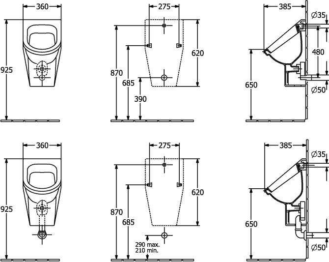 Actual product image Villeroy & Boch suction urinal Architectura 557405 355x620x385mm, white