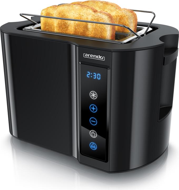Produktbild Arendo Toaster Edelstahl 2 Scheiben Kurzschlitz, Brötchenaufsatz, Display mit Restzeitanzeige, Touchpanel