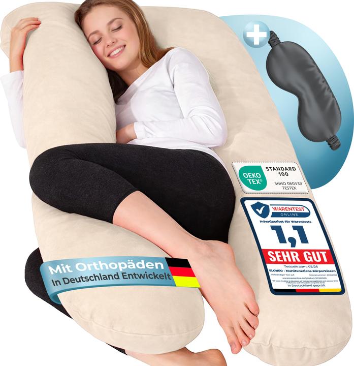 Eloneo Seitenschläferkissen mit Bezug, Stillkissen, Schwangerschaftskissen XXL, Creme