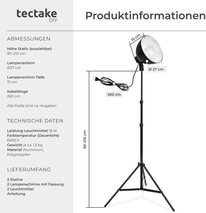 Produktbild tectake 2 Studioleuchten (Studioleuchte)