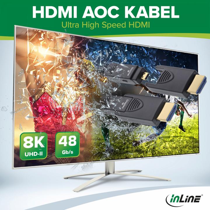 Produktbild InLine HDMI AOC Kabel, Ultra High Speed HDMI Kabel, 8K4K, schwarz, 10m (80 m, HDMI, 2.1)