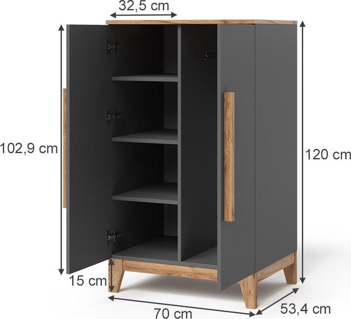 Produktbild VitaliSpa Kinderkleiderschrank Malia, Grau/Artisan, 70 x 120 cm (70 cm)