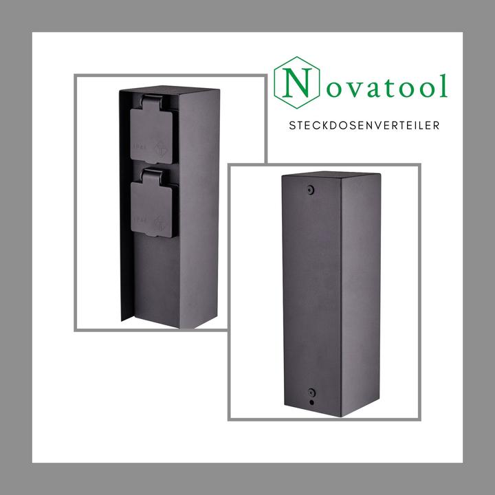 Produktbild Novatool 2x Steckdosensäule 2-fach Anthrazit Edelstahl eckig IP44 Steckdose Garten Gartensteckdose