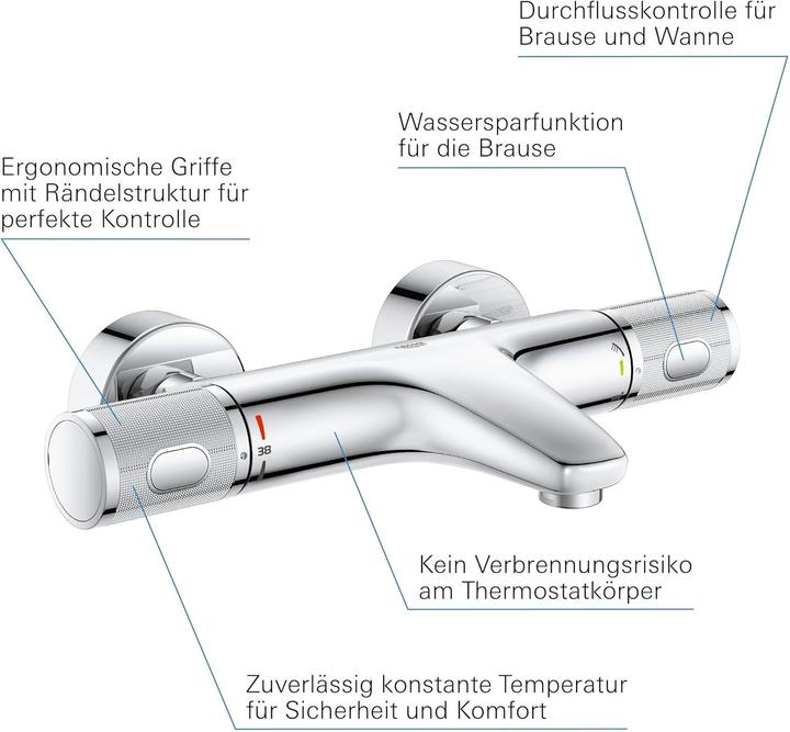 Image du produit Grohe Precision Feel Thermostat-Wannenarmatur, mit ProGrip-Griff, wassersparend, chrom