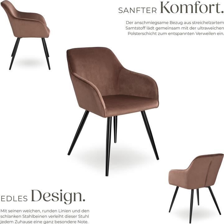 Actual product image tectake Dining Chair Marilyn - with armrests, padded, velvet look, black steel legs