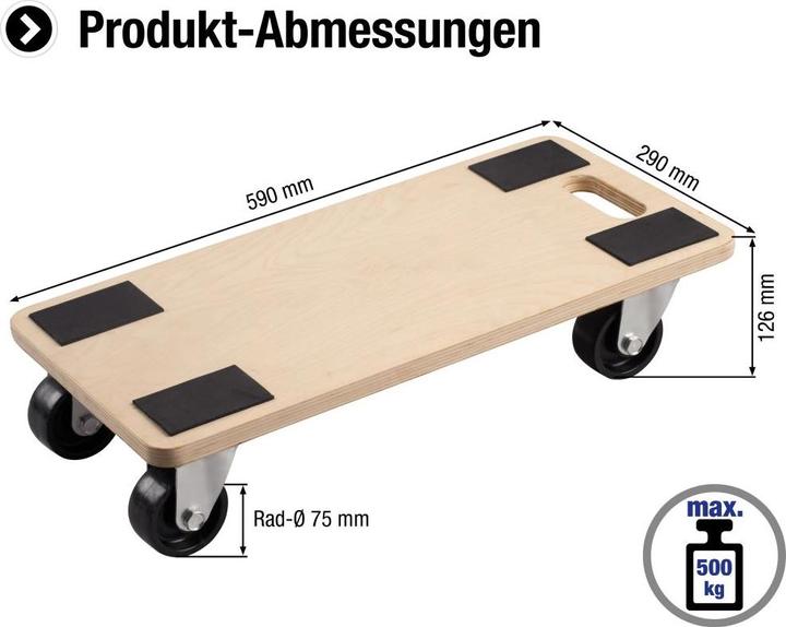 Produktbild Metafranc Transportroller 590 x 290 mm, 500 kg, Sperrholz, PP (500 kg)