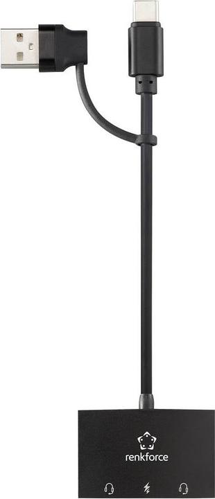Actual product image Renkforce RF-AA-200 2.0 sound card, external headphone connections (USB-C)