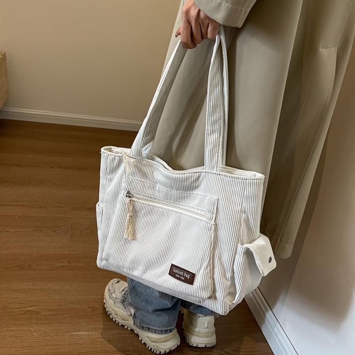 Produktbild Only-Bags.Store Einfache Cord Umhängetasche, Multi Taschen Tote Bag, Mode Handtasche für Schule Arbeit Einkaufen