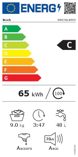 Energie-Label Bosch Hausgeräte WAXH2L40CH (9 kg, Links)