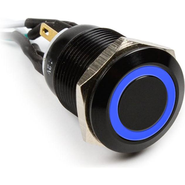 Impactics Vandalismustaster 19mm, IP65, blaue LED - schwarz, Taster + Schalter, Schwarz, Blau