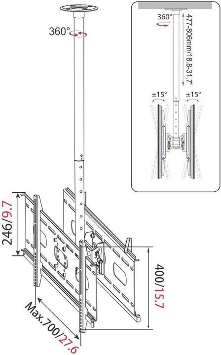 Produktbild myWall HP 3 L TV-Deckenhalterung 94,0 cm (37" 160,0 cm (63" Ne (Decke, 62.99", 80 kg)