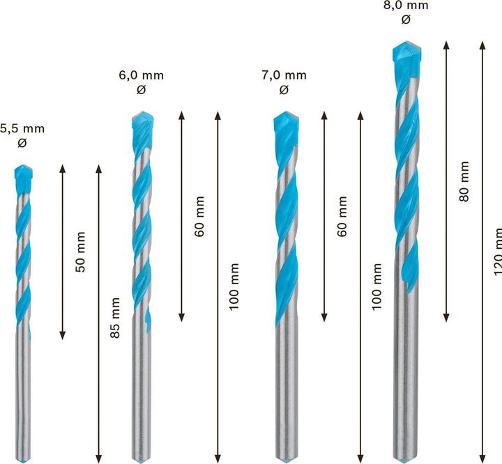 Actual product image Bosch Professional Zubehör EXPERT MultiConstruction CYL-9 drill bit set, 5.5/6/7/8 mm, 4 pcs. (5.5, 6.0, 7.0, Ø 8.0 mm)