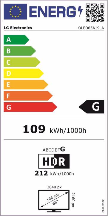 Energie-Label LG OLED65A19 (65", OLED, 4K, 2021)