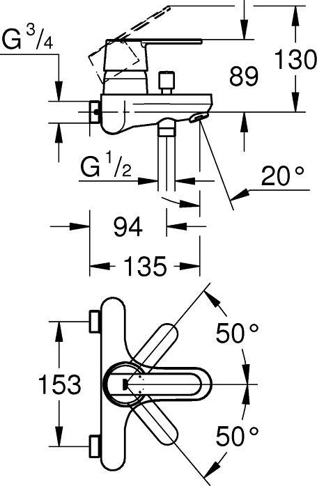 Immagine prodotto Grohe Get Wannenarmatur, Aufputz, Stichmass 153mm, chrom (CH-Variante)