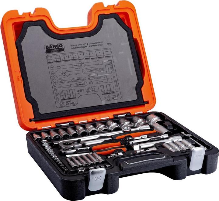 Image du produit Bahco 1/4"- und 1/2"-Steckschlüssel-Satz, metrisch, Sechskant, lange Ausführung inklusive Ring-Maulschl (1/4")