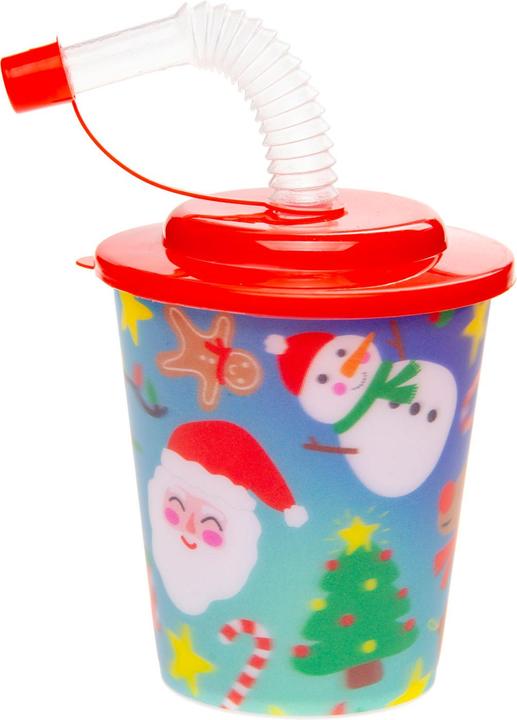 Tasse mit Deckel und Strohhalm Weihnachten