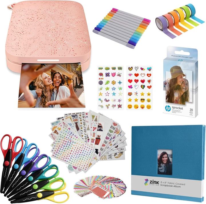 Actual product image HP Sprocket Portable Instant Photo Printer, 2 x 3 inches, (Pink) Scrapbook Bundle (Colour)