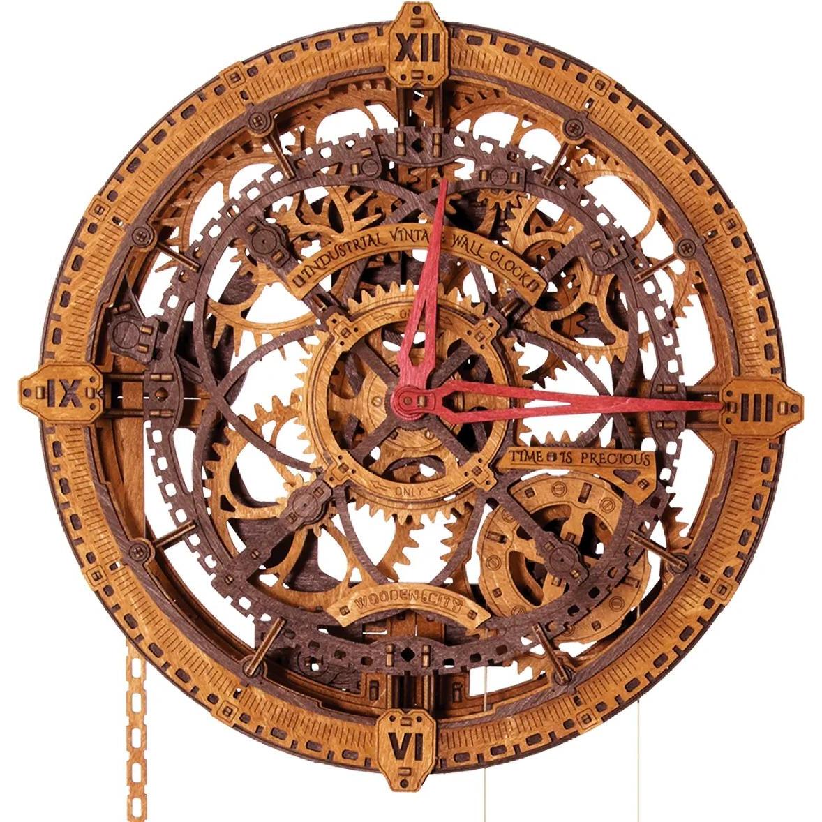 WoodenCity, Orologio da parete, WOODEN CITY 3D-Holzpuzzle - Industrielle Wanduhr im Vintage-Stil