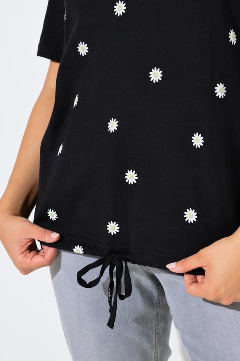Actual product image Ulla Popken Daisy Print Short Sleeve Drawstring Tee (60)