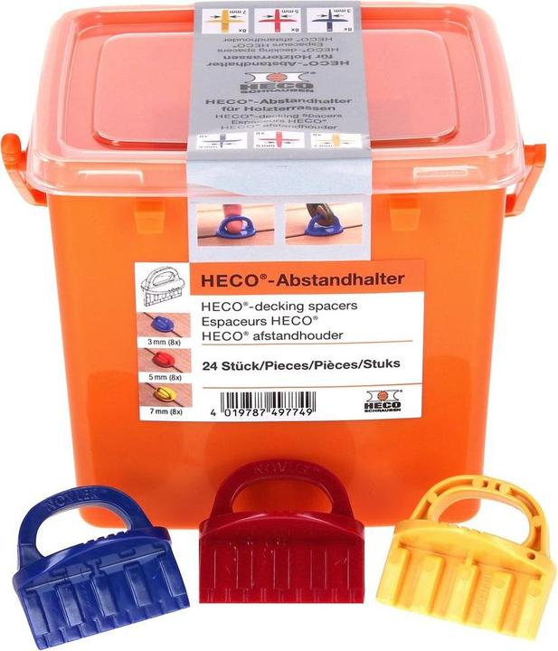 Produktbild Heco Abstandhalter Set für Terrassendielen 3-5-7 mm 24 Stk. ( 49774 ) in Kunststoffbox