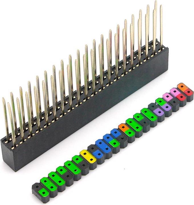 Actual product image Sertronics Header 40 Pin GPIO Stacking for Pi, color coded, 13.3 mm