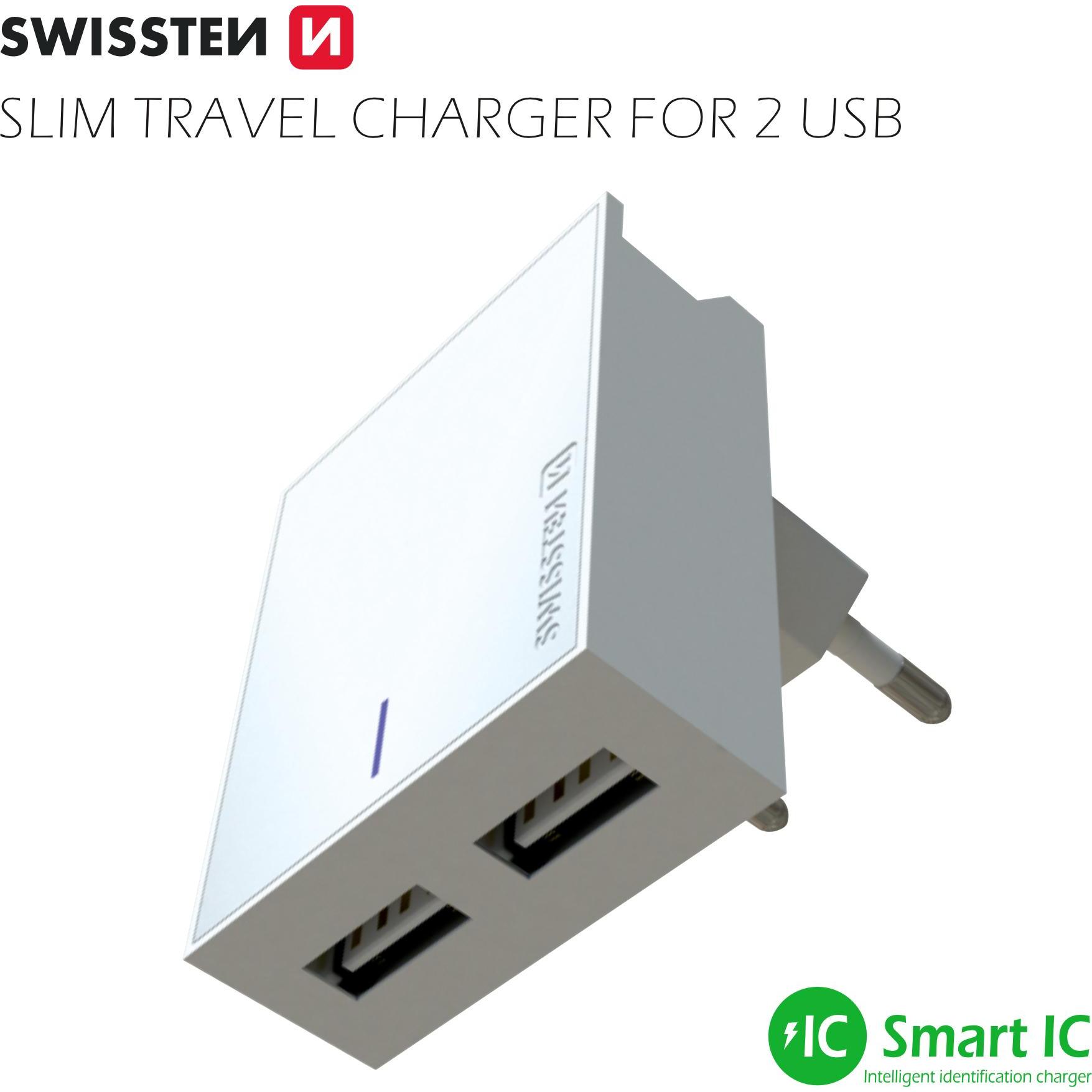 Thumbnail - Swissten Travel Charger Smart IC (15 W), USB Ladegerät, Weiss