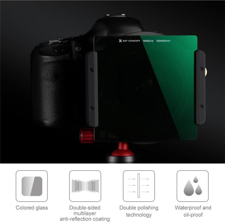 Produktbild K&F Concept 100*100*2mm Square Full ND8, Optics Glass, HD, Waterproof, Anti Scratch (ND- / Graufilter, 100 mm)